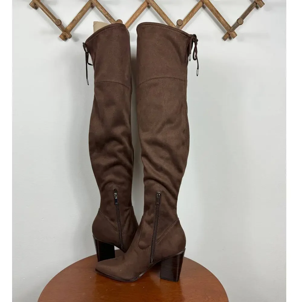 New Marc Fisher LTD Okun Over the Knee Boot in Dark Brown Faux Suede Size 7.5